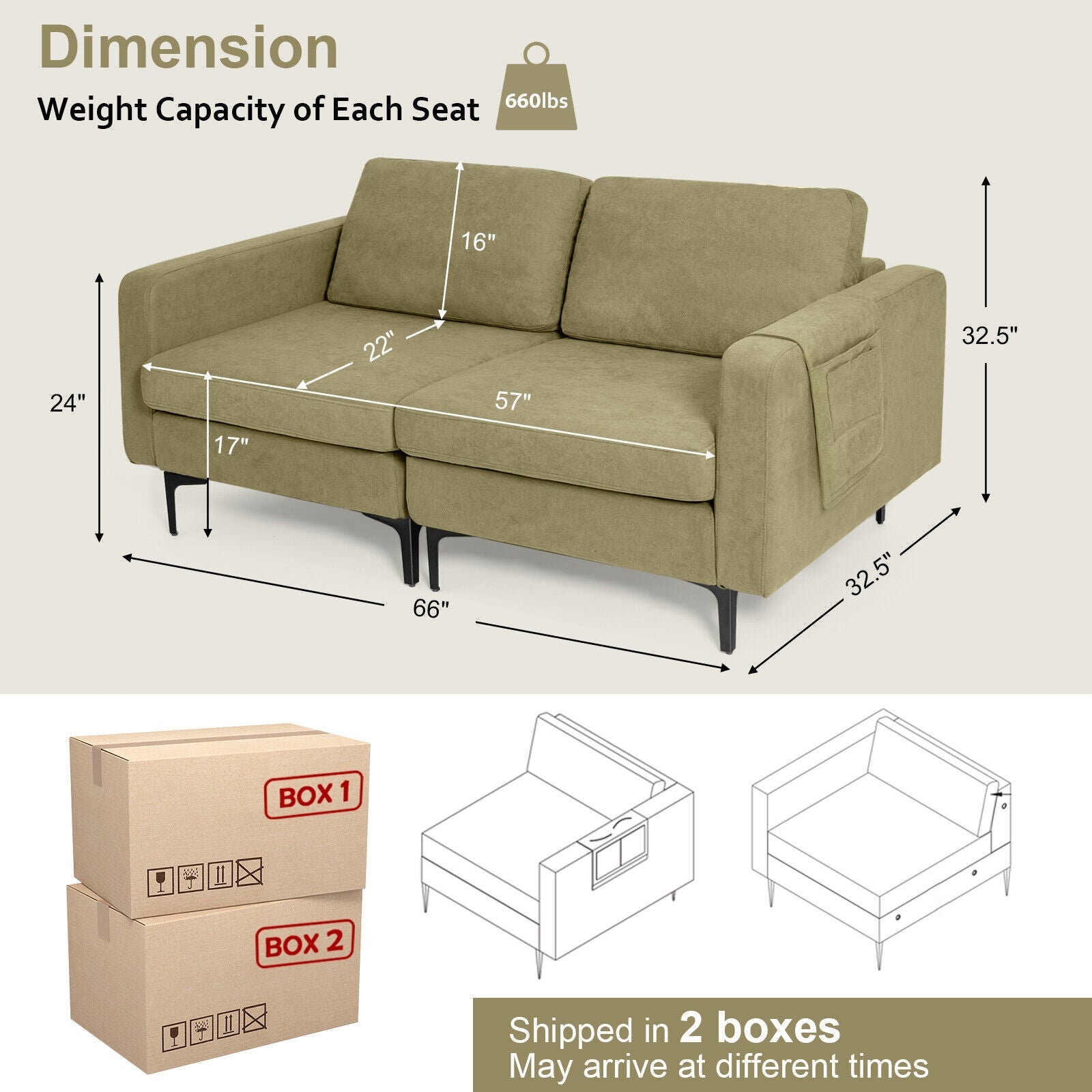 Modern Loveseat Sofa, With Storage Pocket And Padded Seat Cushions, Green Sofas & Loveseats at Gallery Canada