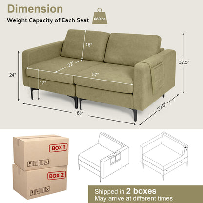 Modern Loveseat Sofa, With Storage Pocket And Padded Seat Cushions, Green Sofas & Loveseats at Gallery Canada
