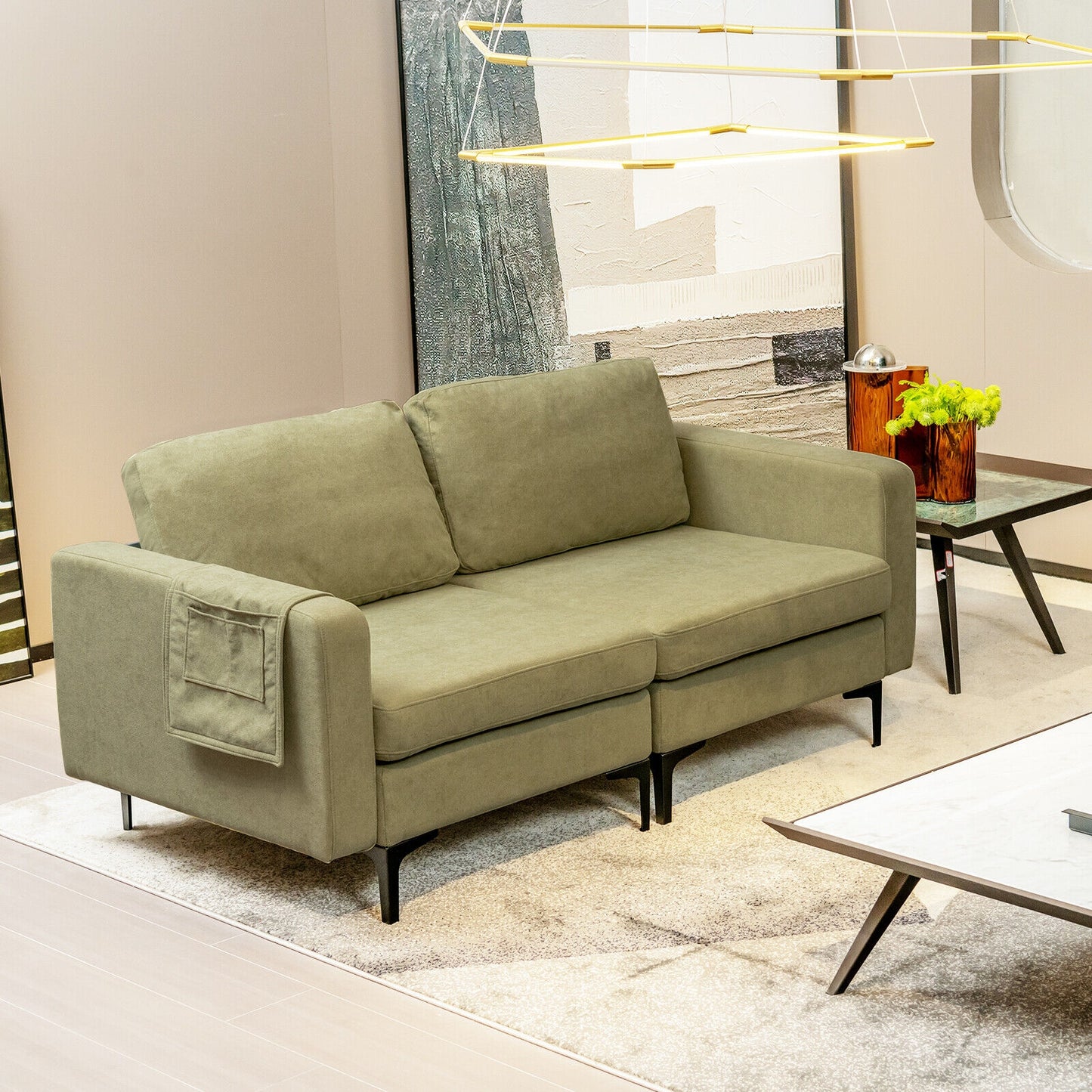 Modern Loveseat Sofa, With Storage Pocket And Padded Seat Cushions, Green Sofas & Loveseats at Gallery Canada