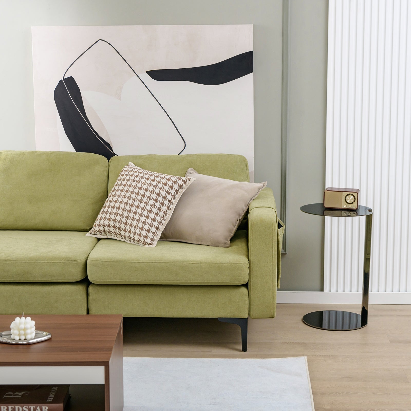 Modern Loveseat Sofa, With Storage Pocket And Padded Seat Cushions, Green Sofas & Loveseats at Gallery Canada
