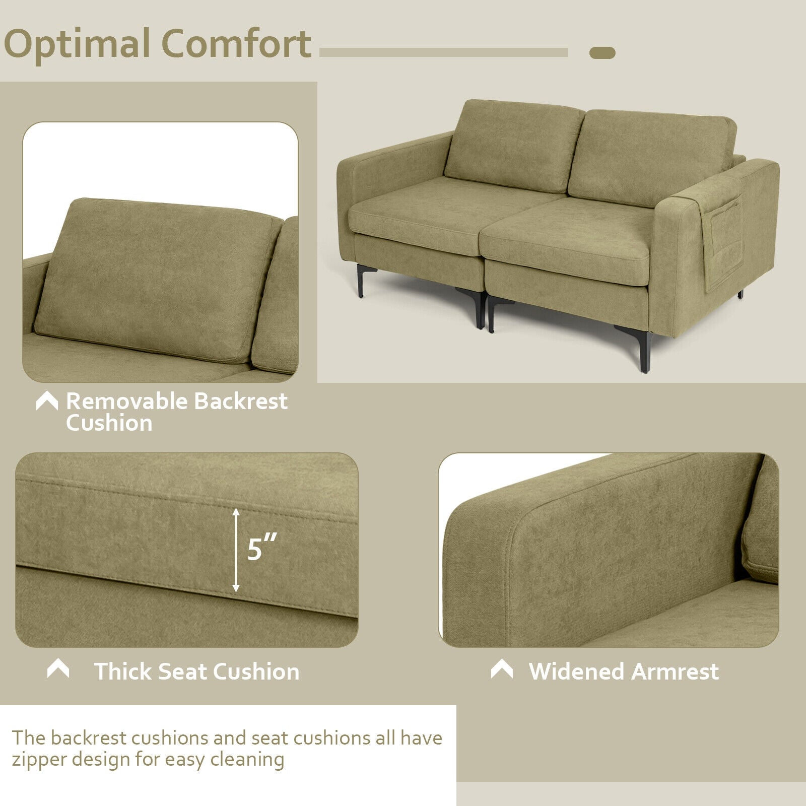 Modern Loveseat Sofa, With Storage Pocket And Padded Seat Cushions, Green Sofas & Loveseats at Gallery Canada