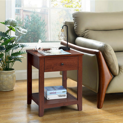 Night Stand With Drawer And Shelf, Brown Nightstands at Gallery Canada
