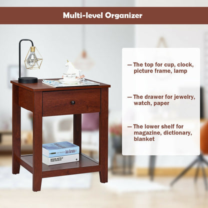 Night Stand With Drawer And Shelf, Brown Nightstands at Gallery Canada