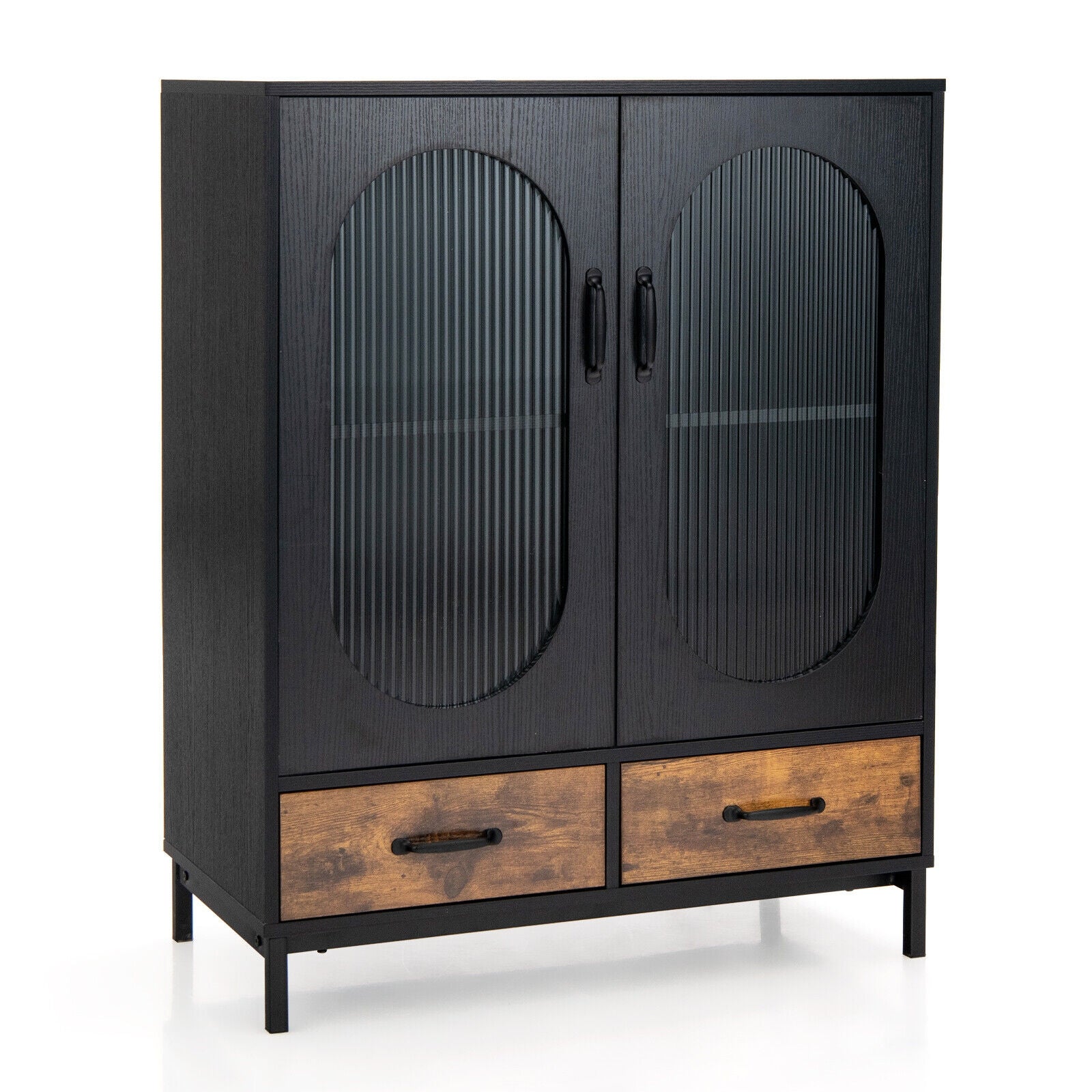 Kitchen Industrial Buffet Sideboard with Tempered Glass Doors, Black Sideboards Cabinets & Buffets at Gallery Canada