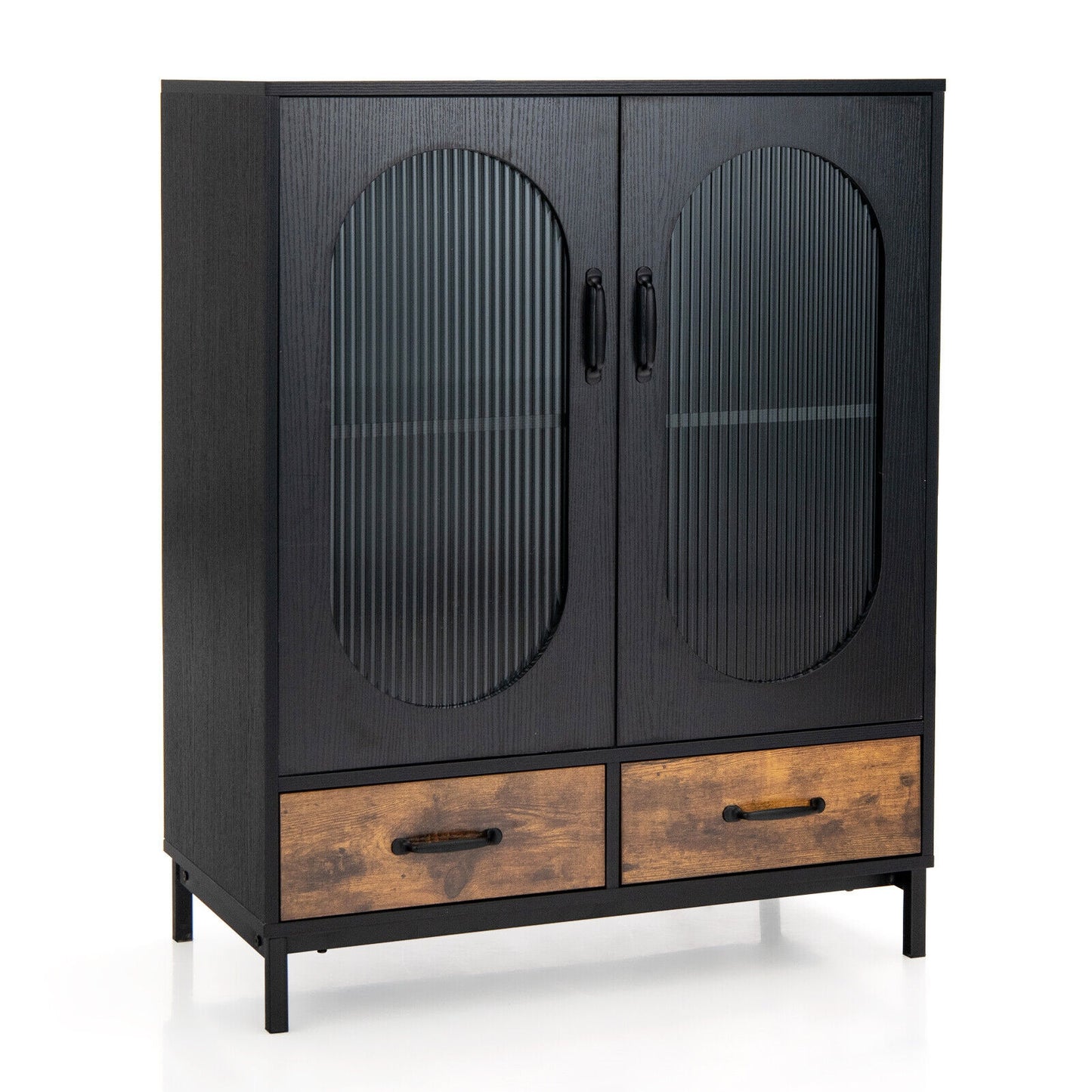 Kitchen Industrial Buffet Sideboard with Tempered Glass Doors, Black Sideboards Cabinets & Buffets at Gallery Canada