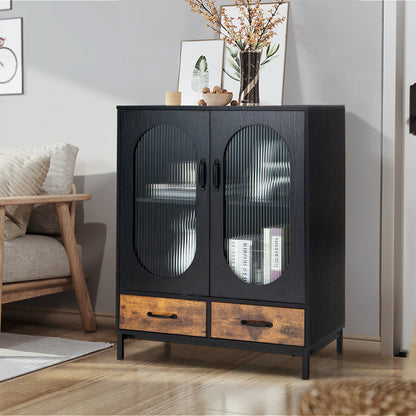 Kitchen Industrial Buffet Sideboard with Tempered Glass Doors, Black Sideboards Cabinets & Buffets at Gallery Canada