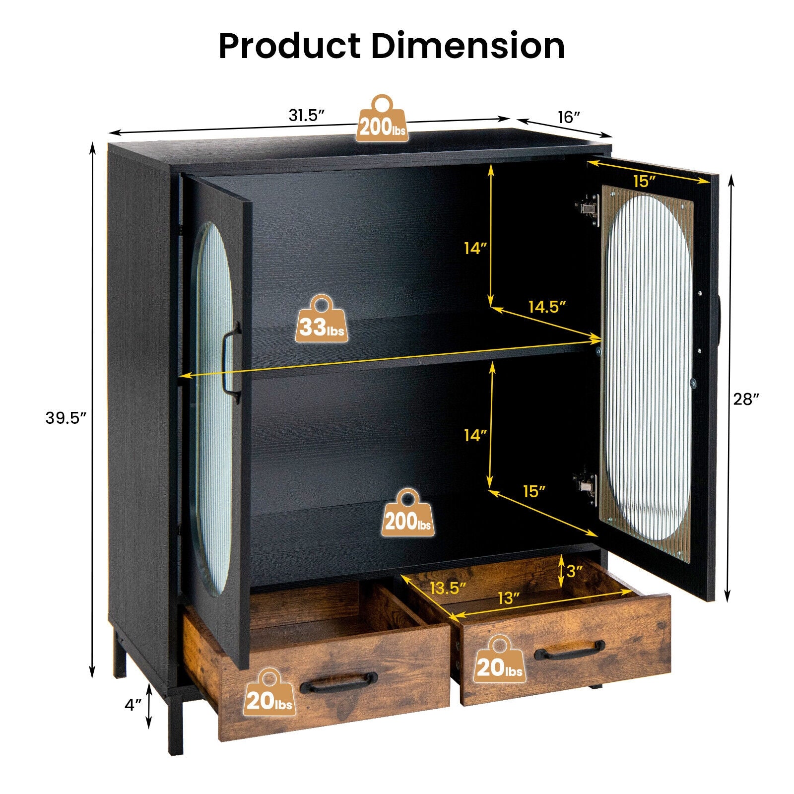 Kitchen Industrial Buffet Sideboard with Tempered Glass Doors, Black Sideboards Cabinets & Buffets at Gallery Canada
