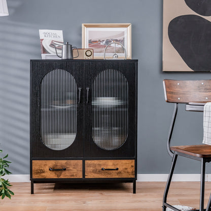 Kitchen Industrial Buffet Sideboard with Tempered Glass Doors, Black Sideboards Cabinets & Buffets at Gallery Canada