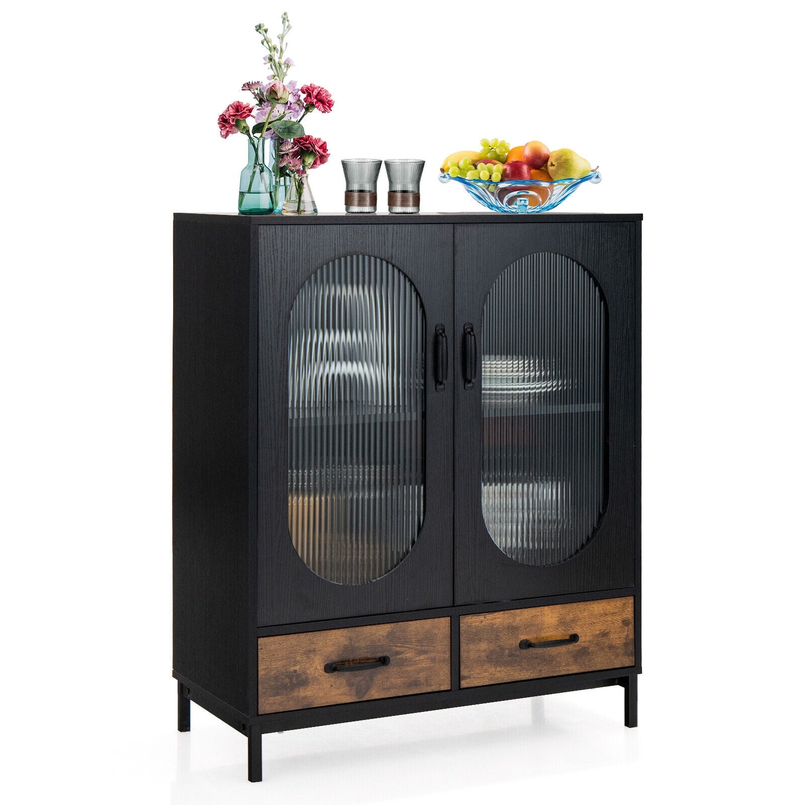 Kitchen Industrial Buffet Sideboard with Tempered Glass Doors, Black Sideboards Cabinets & Buffets at Gallery Canada