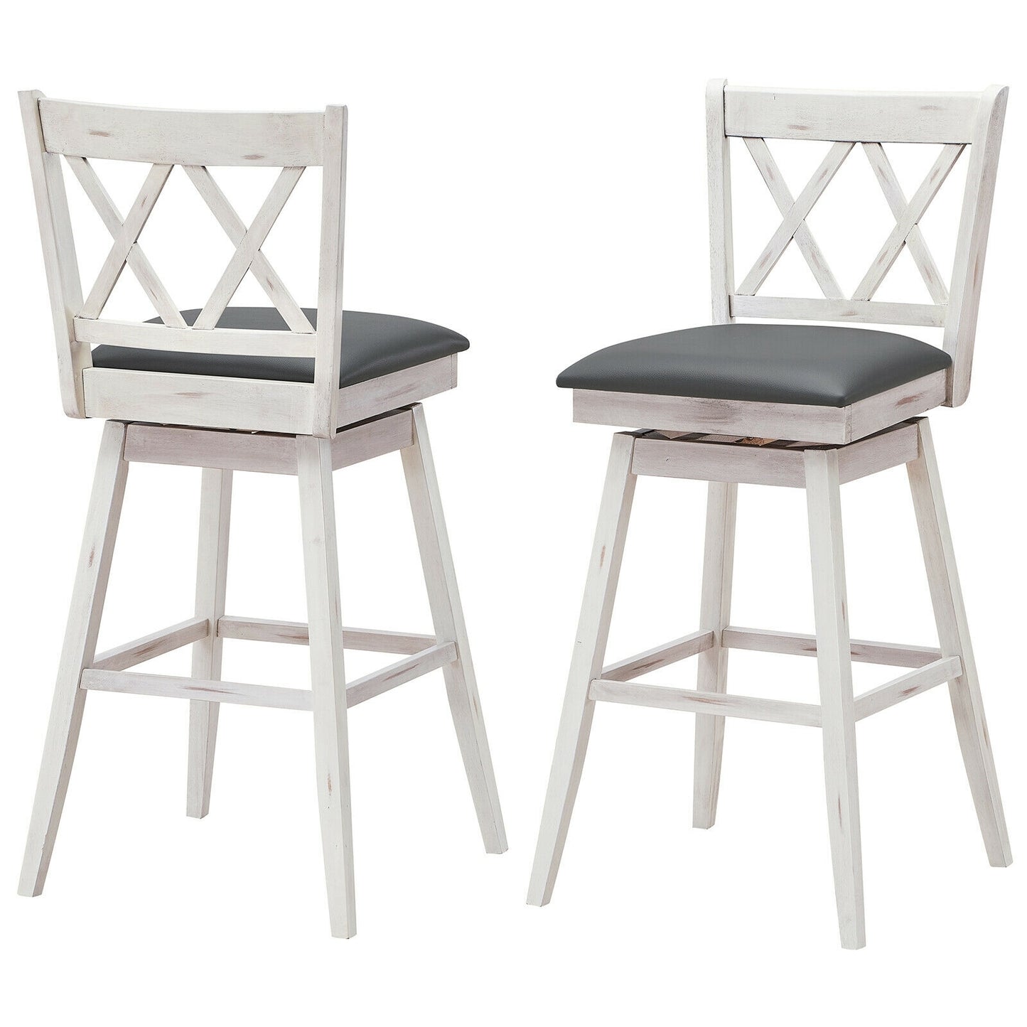 2-Piece 29 Inch Swivel Barstool Set, Rubber Wood Legs, White Bar Stools at Gallery Canada
