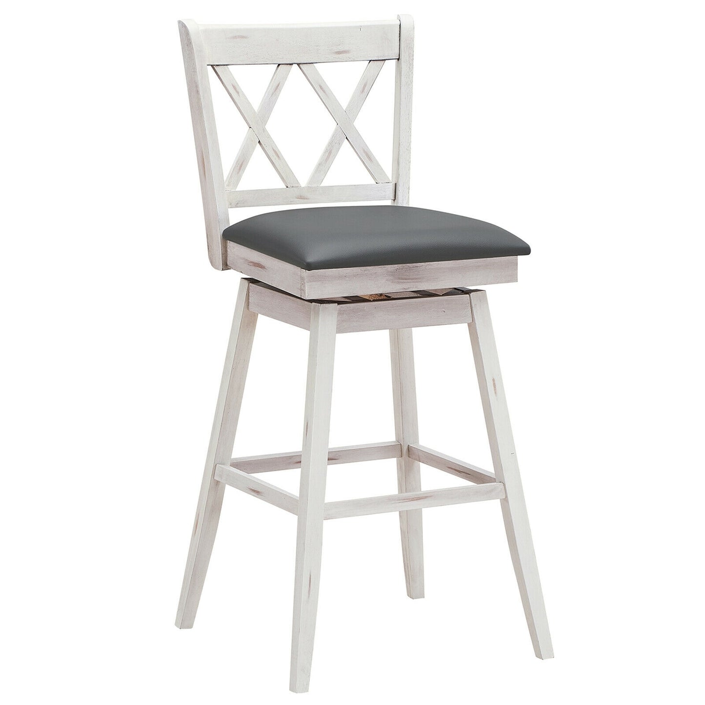 2-Piece 29 Inch Swivel Barstool Set, Rubber Wood Legs, White Bar Stools at Gallery Canada