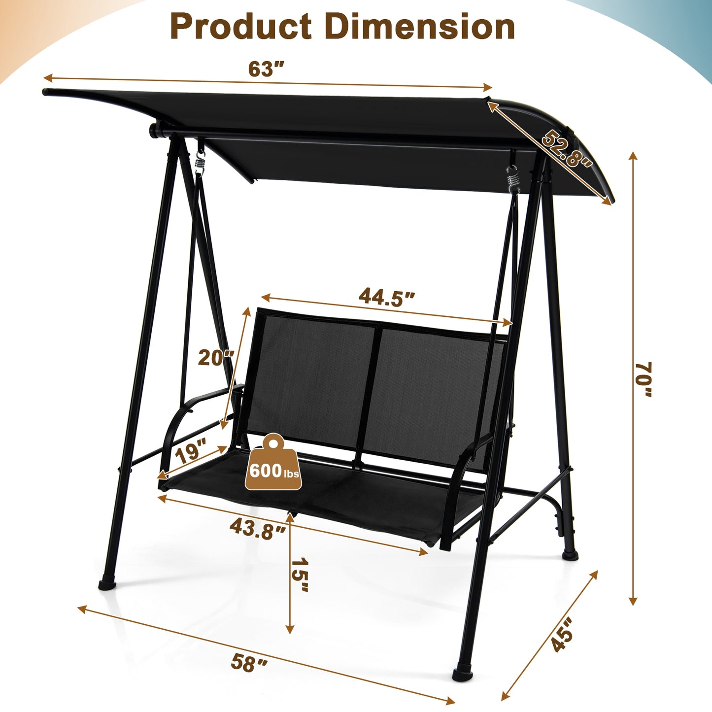 2-Seat Outdoor Canopy Swing, Heavy-Duty Metal Frame, Black Porch Swings at Gallery Canada