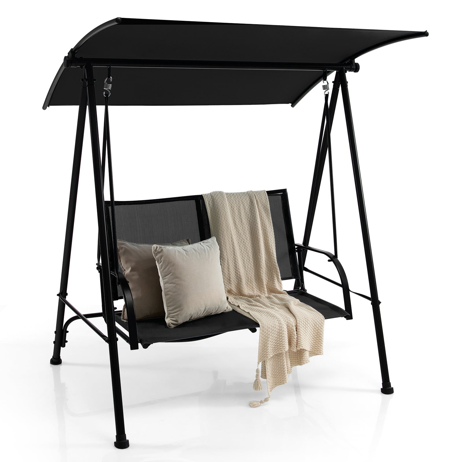 2-Seat Outdoor Canopy Swing, Heavy-Duty Metal Frame, Black Porch Swings at Gallery Canada