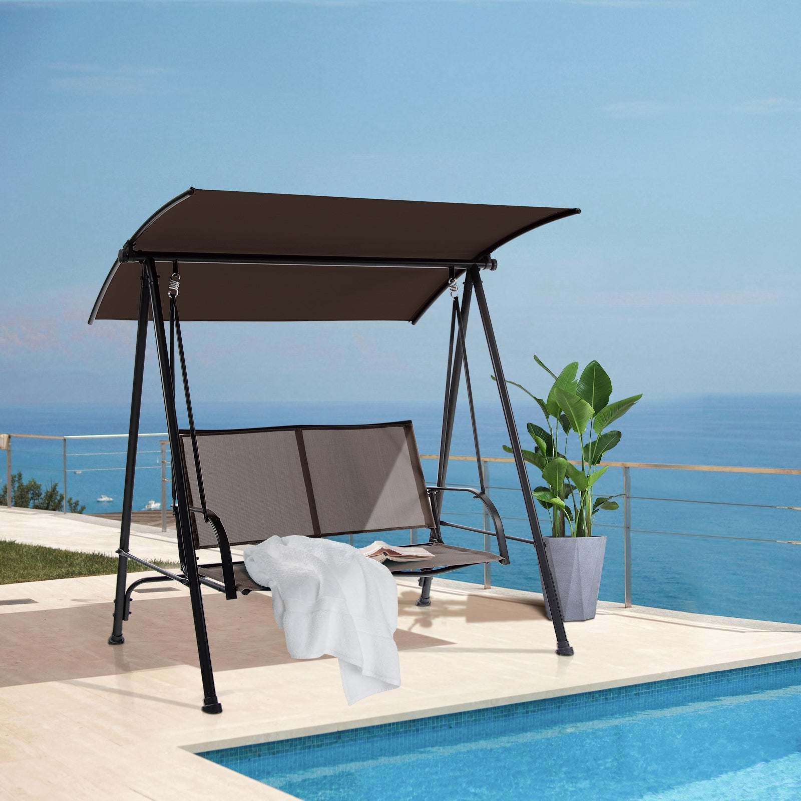 2-Seat Outdoor Canopy Swing, Heavy-Duty Metal Frame, Brown Porch Swings at Gallery Canada