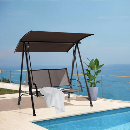 2-Seat Outdoor Canopy Swing, Heavy-Duty Metal Frame, Brown Porch Swings at Gallery Canada