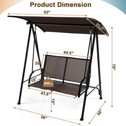 2-Seat Outdoor Canopy Swing, Heavy-Duty Metal Frame, Brown Porch Swings at Gallery Canada