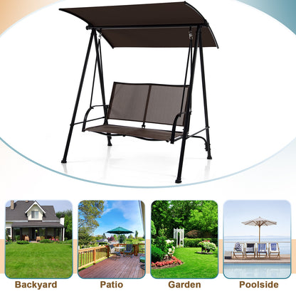 2-Seat Outdoor Canopy Swing, Heavy-Duty Metal Frame, Brown Porch Swings at Gallery Canada