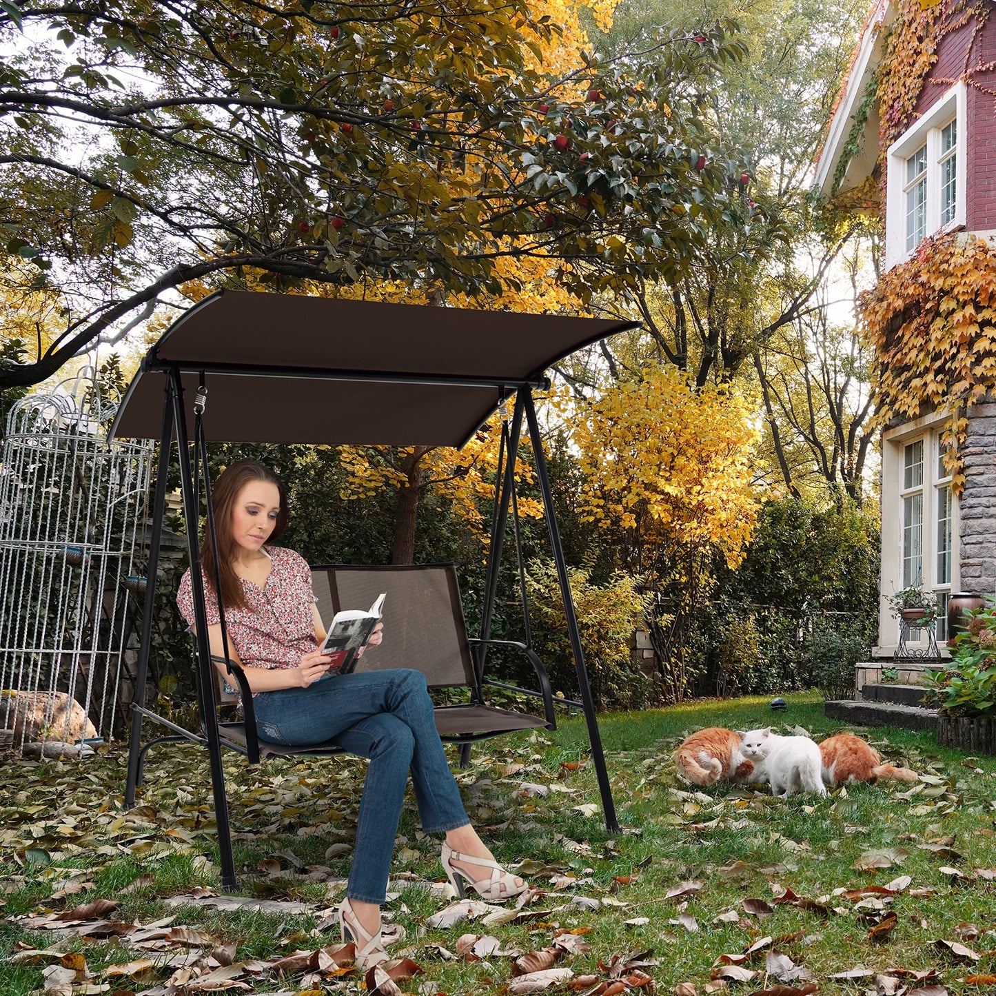 2-Seat Outdoor Canopy Swing, Heavy-Duty Metal Frame, Brown Porch Swings at Gallery Canada