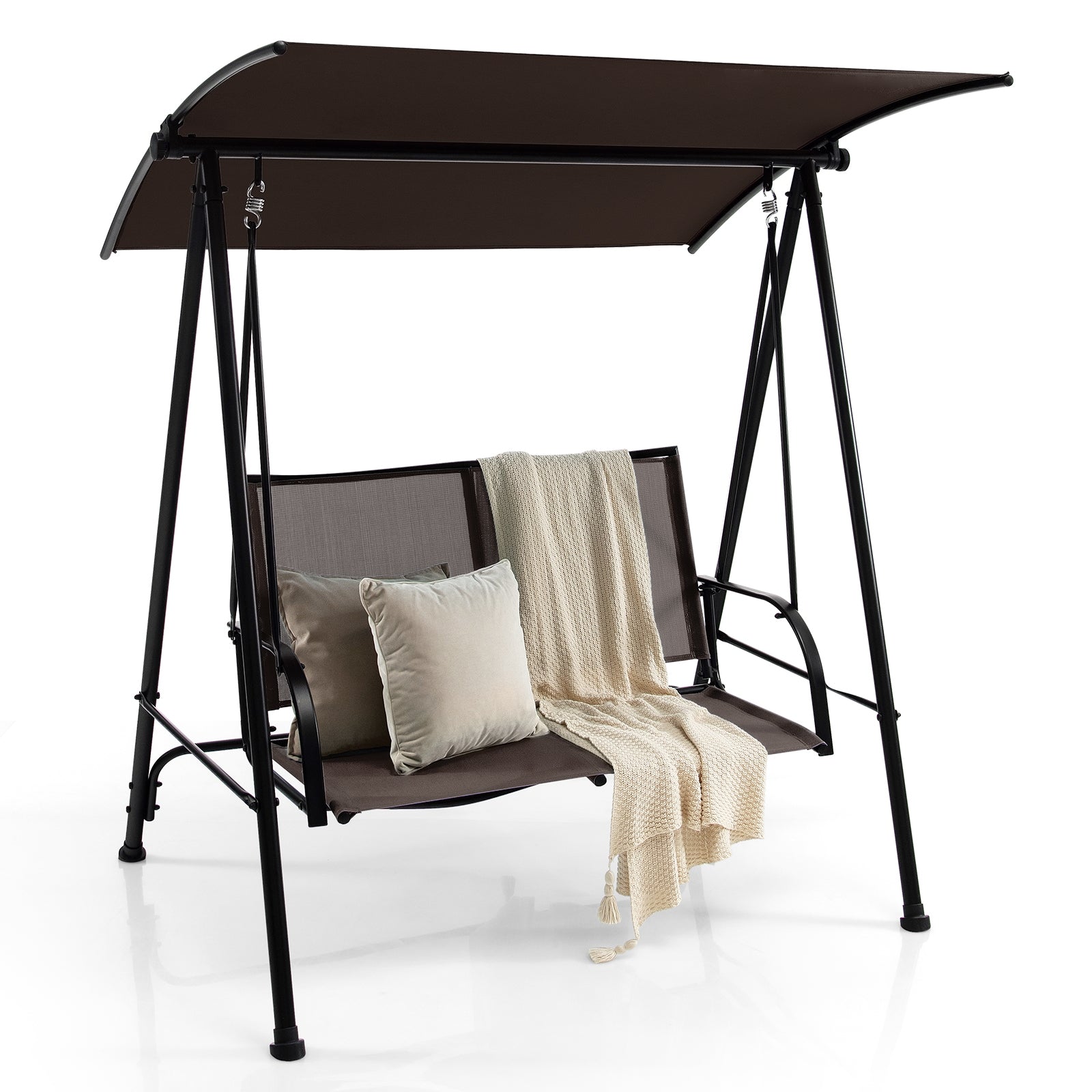 2-Seat Outdoor Canopy Swing, Heavy-Duty Metal Frame, Brown Porch Swings at Gallery Canada