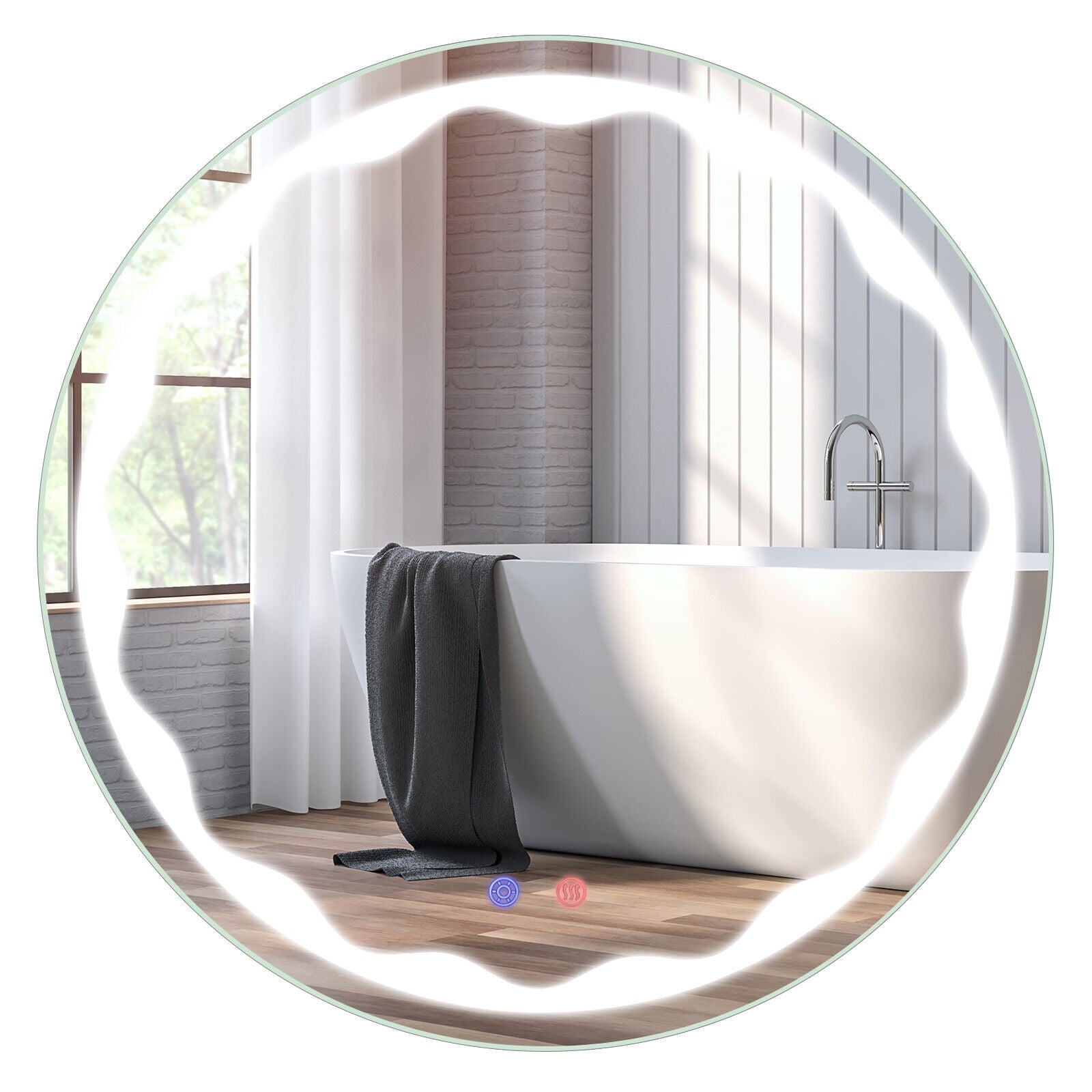 24 Inch Round Wall Mirror, 3-Color LED Lights, Smart Touch Button, Transparent Wall Mirrors at Gallery Canada