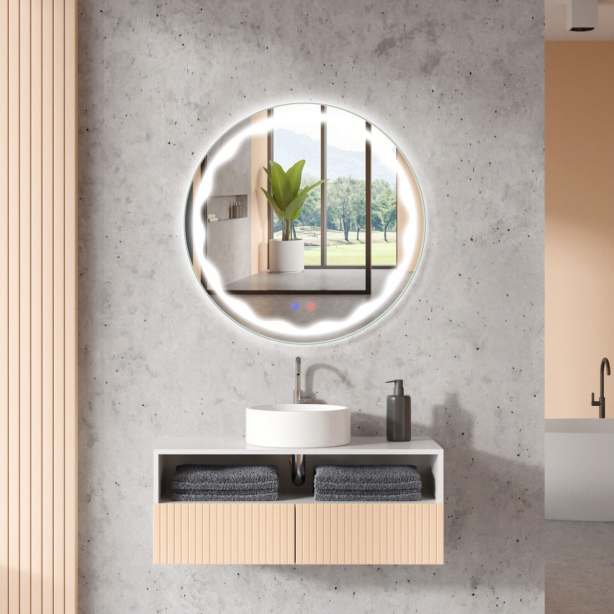 24 Inch Round Wall Mirror, 3-Color LED Lights, Smart Touch Button, Transparent Wall Mirrors at Gallery Canada
