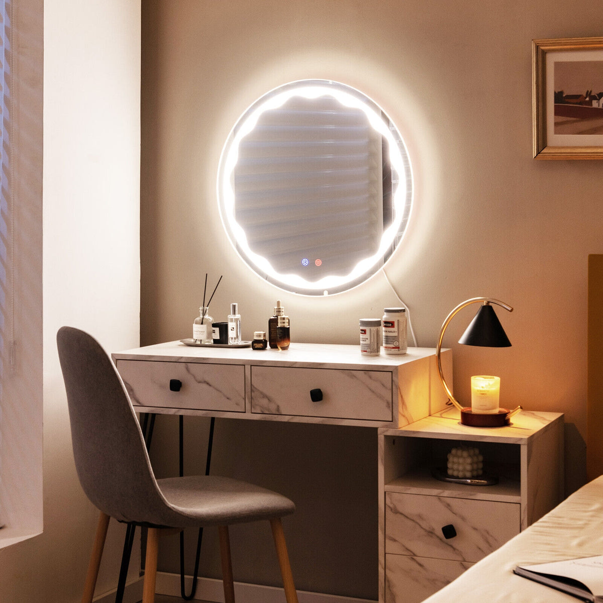 24 Inch Round Wall Mirror, 3-Color LED Lights, Smart Touch Button, Transparent Wall Mirrors at Gallery Canada