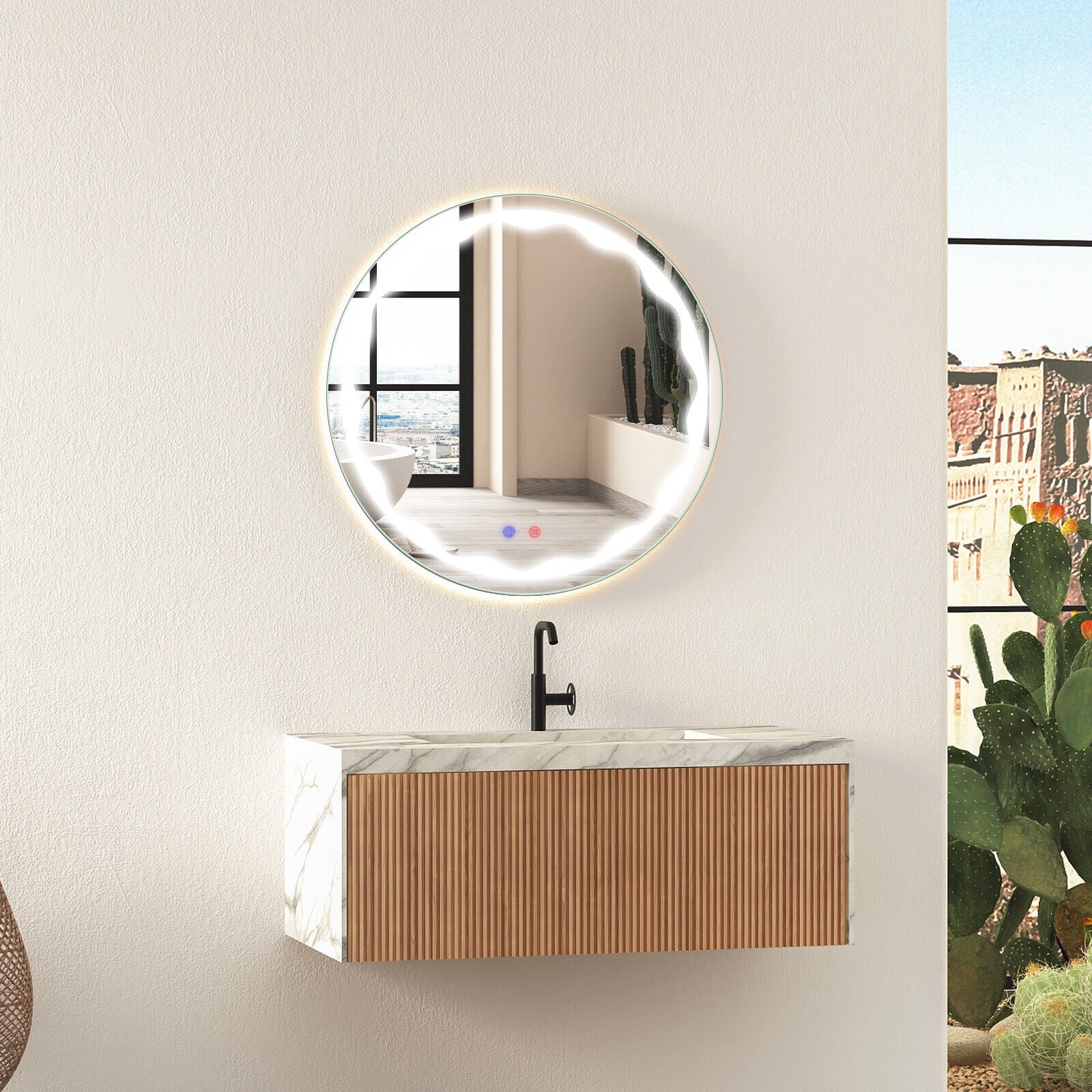 24 Inch Round Wall Mirror, 3-Color LED Lights, Smart Touch Button, Transparent Wall Mirrors at Gallery Canada