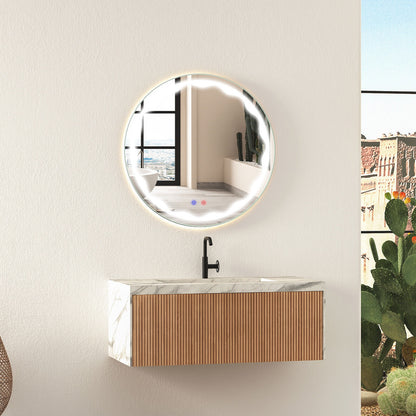 24 Inch Round Wall Mirror, 3-Color LED Lights, Smart Touch Button, Transparent Wall Mirrors at Gallery Canada