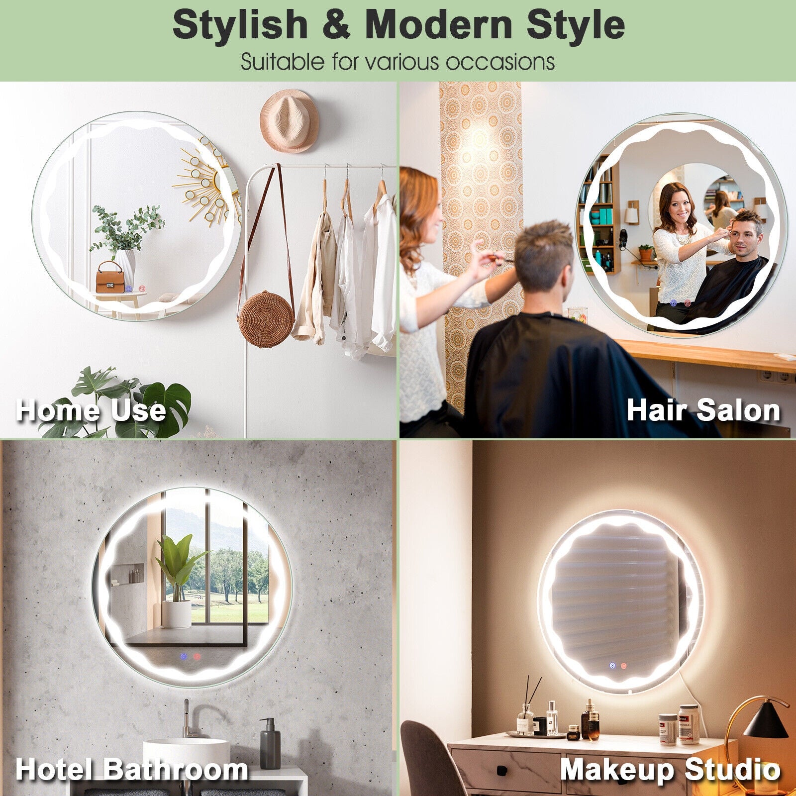 24 Inch Round Wall Mirror, 3-Color LED Lights, Smart Touch Button, Transparent Wall Mirrors at Gallery Canada