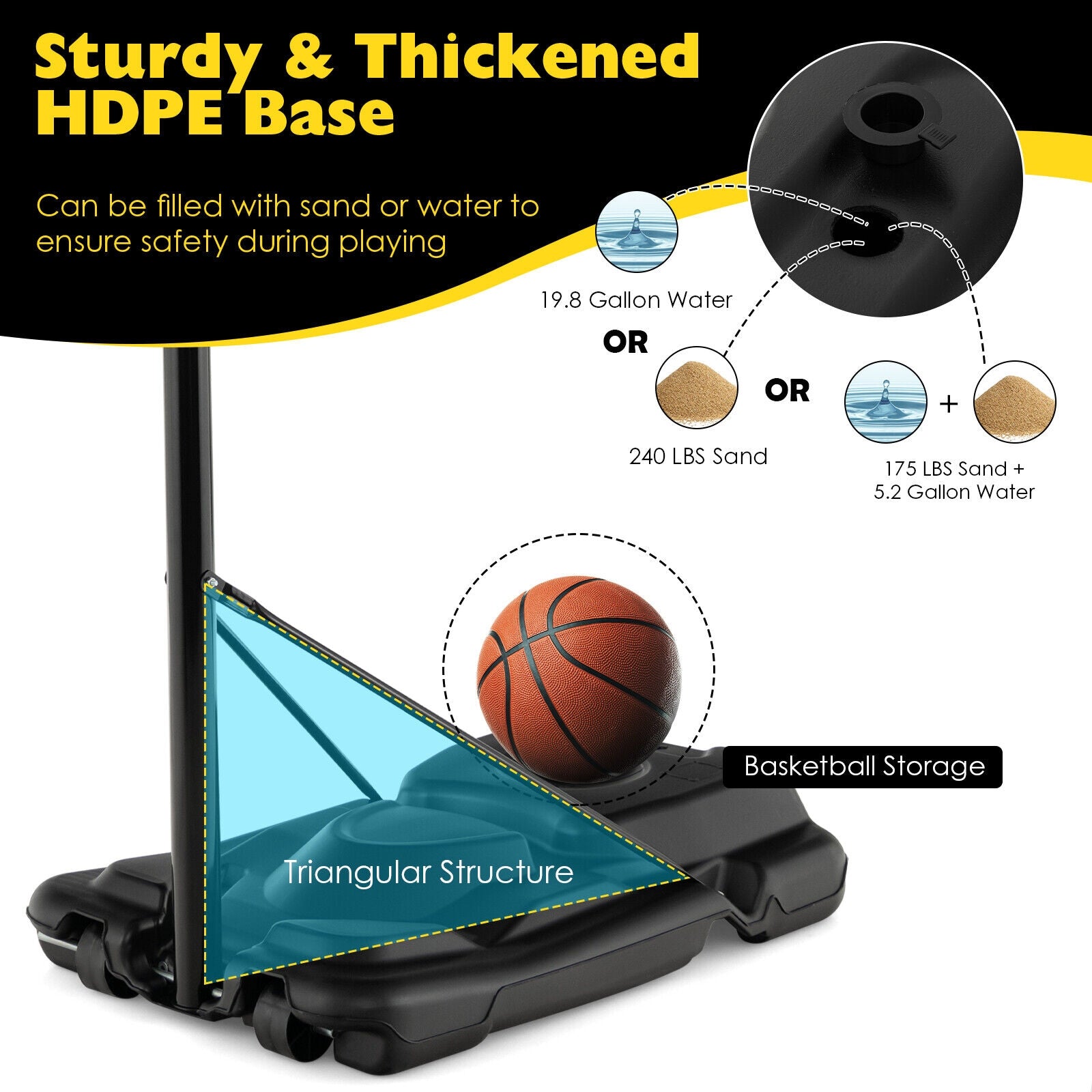 Portable Adjustable Basketball Goal Hoop System, 4.25-10 Feet, Black Sport Equipments at Gallery Canada