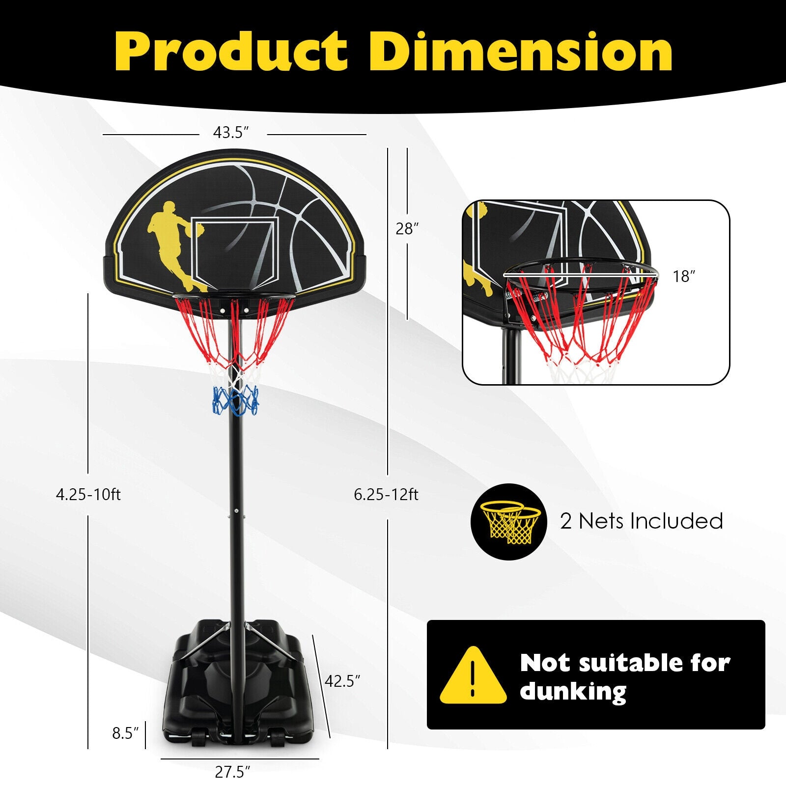 Portable Adjustable Basketball Goal Hoop System, 4.25-10 Feet, Black Sport Equipments at Gallery Canada