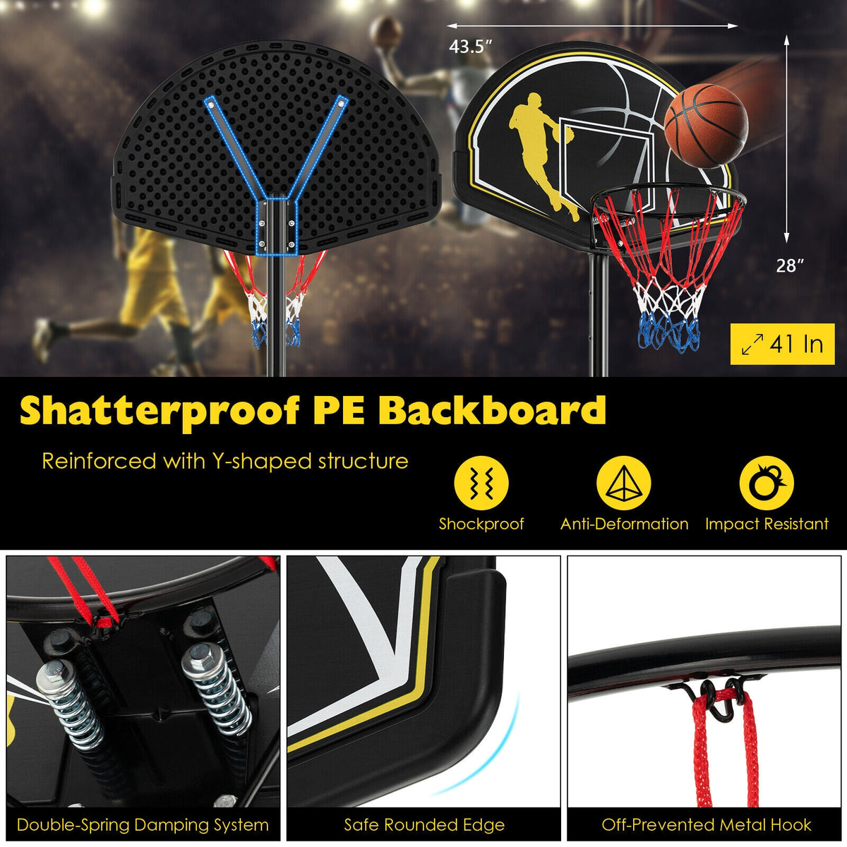 Portable Adjustable Basketball Goal Hoop System, 4.25-10 Feet, Black Sport Equipments at Gallery Canada