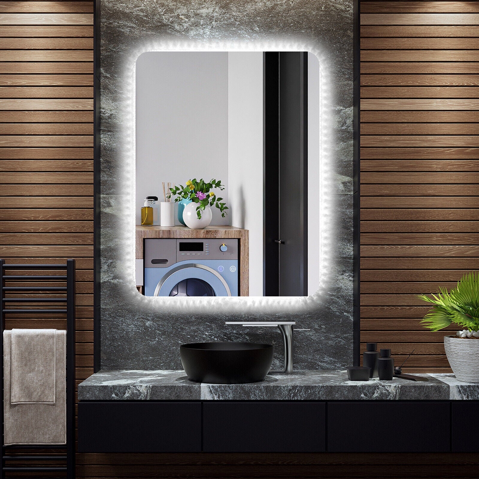 32 x 24 Inch Shatterproof Wall Mirror, 3-Color Lights, Anti-Fog, Transparent Wall Mirrors at Gallery Canada