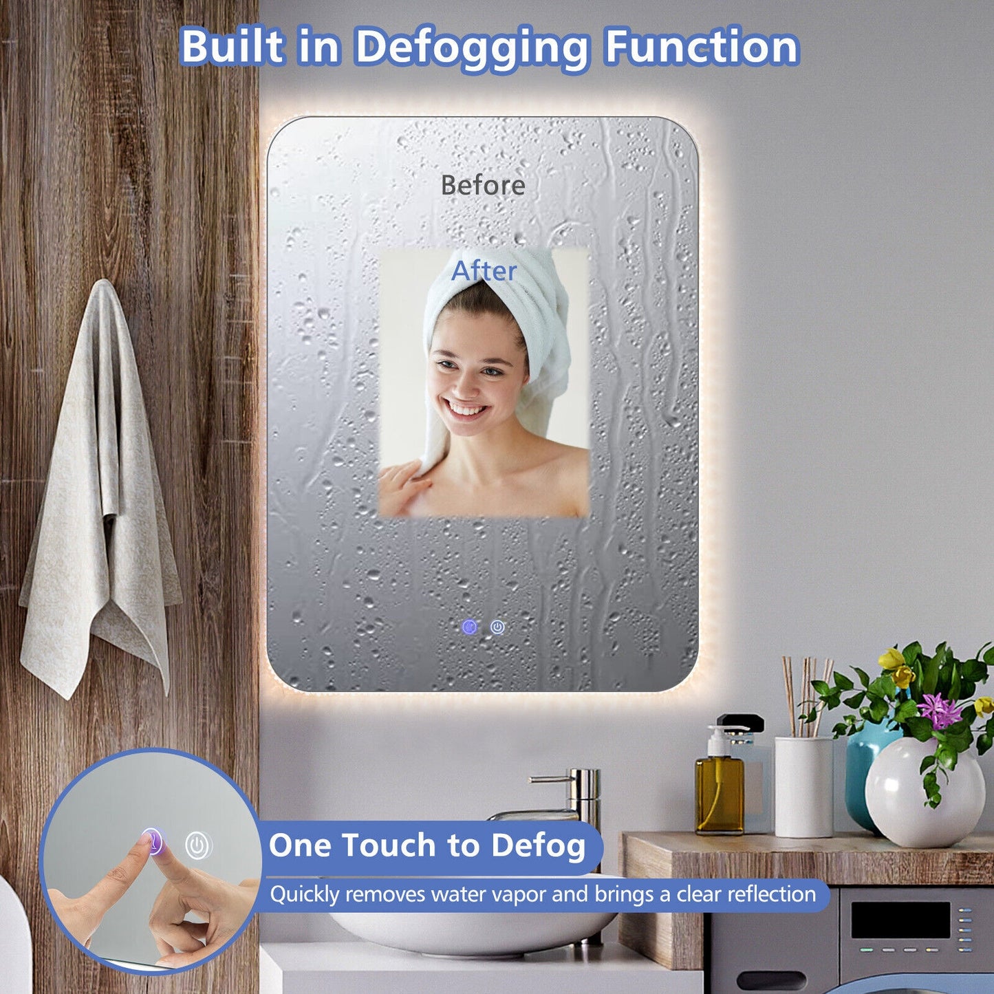32 x 24 Inch Shatterproof Wall Mirror, 3-Color Lights, Anti-Fog, Transparent Wall Mirrors at Gallery Canada