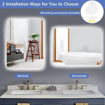 32 x 24 Inch Shatterproof Wall Mirror, 3-Color Lights, Anti-Fog, Transparent Wall Mirrors at Gallery Canada