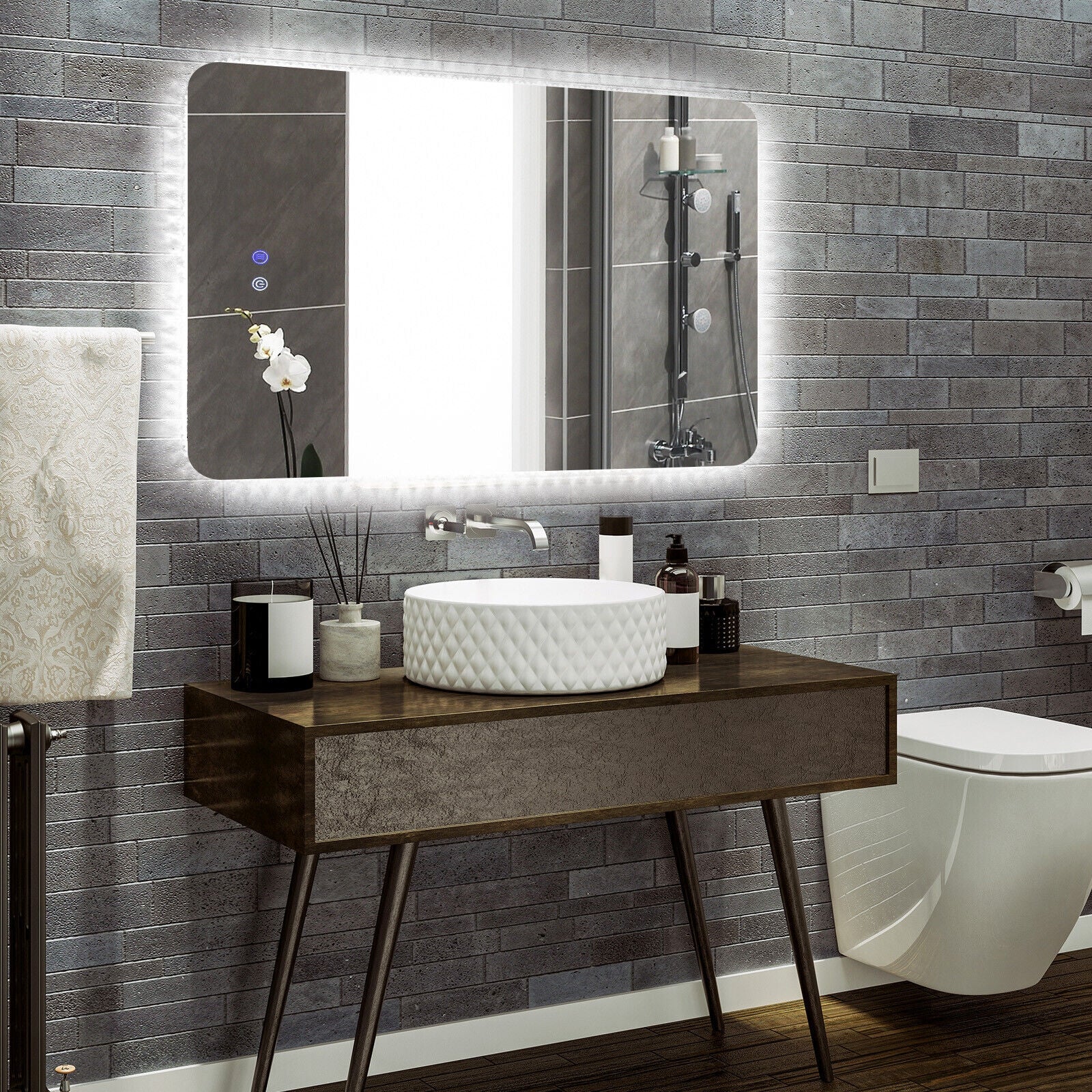 32 x 24 Inch Shatterproof Wall Mirror, 3-Color Lights, Anti-Fog, Transparent Wall Mirrors at Gallery Canada