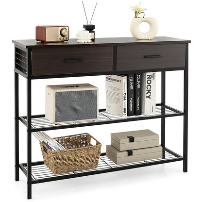 39.5 Inch Entryway Table, 2 Drawers, 2-Tier Shelves, Dark Brown Console Tables at Gallery Canada