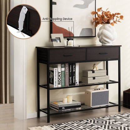 39.5 Inch Entryway Table, 2 Drawers, 2-Tier Shelves, Dark Brown Console Tables at Gallery Canada