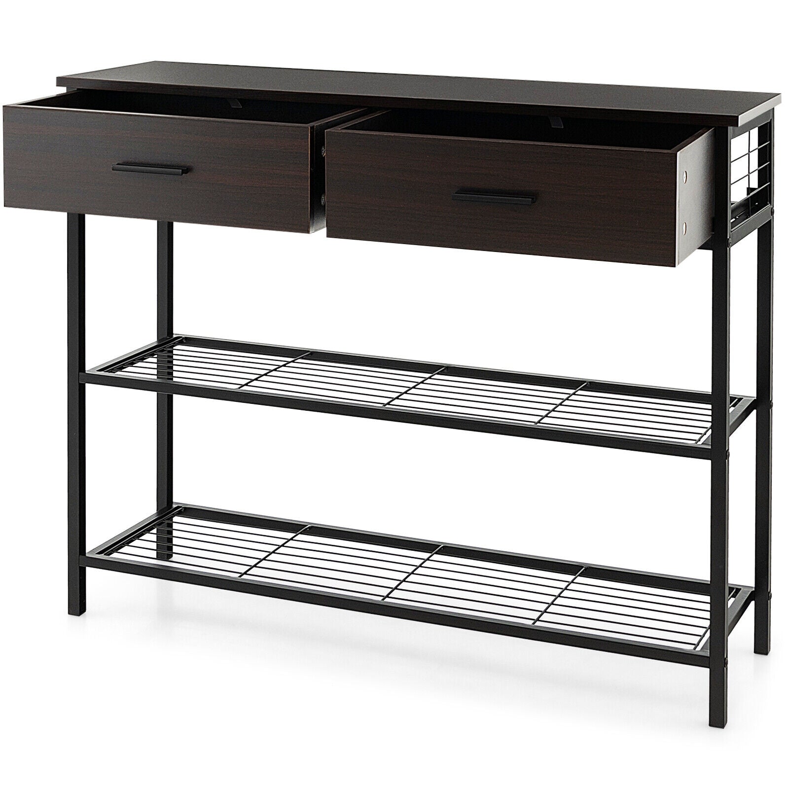 39.5 Inch Entryway Table, 2 Drawers, 2-Tier Shelves, Dark Brown Console Tables at Gallery Canada
