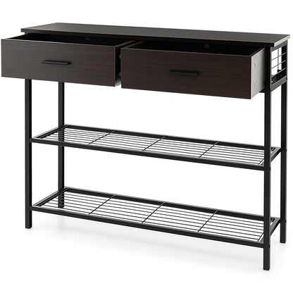 39.5 Inch Entryway Table, 2 Drawers, 2-Tier Shelves, Dark Brown Console Tables at Gallery Canada