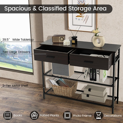 39.5 Inch Entryway Table, 2 Drawers, 2-Tier Shelves, Dark Brown Console Tables at Gallery Canada