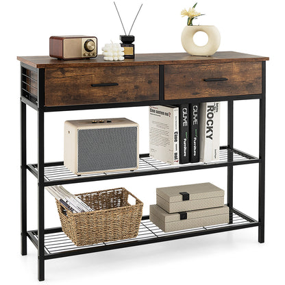 39.5 Inch Entryway Table, 2 Drawers, 2-Tier Shelves, Rustic Brown Console Tables at Gallery Canada