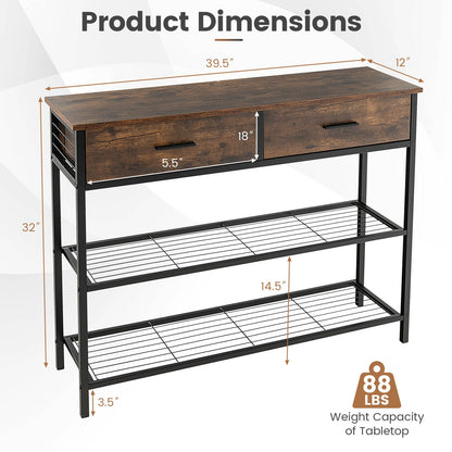 39.5 Inch Entryway Table, 2 Drawers, 2-Tier Shelves, Rustic Brown Console Tables at Gallery Canada