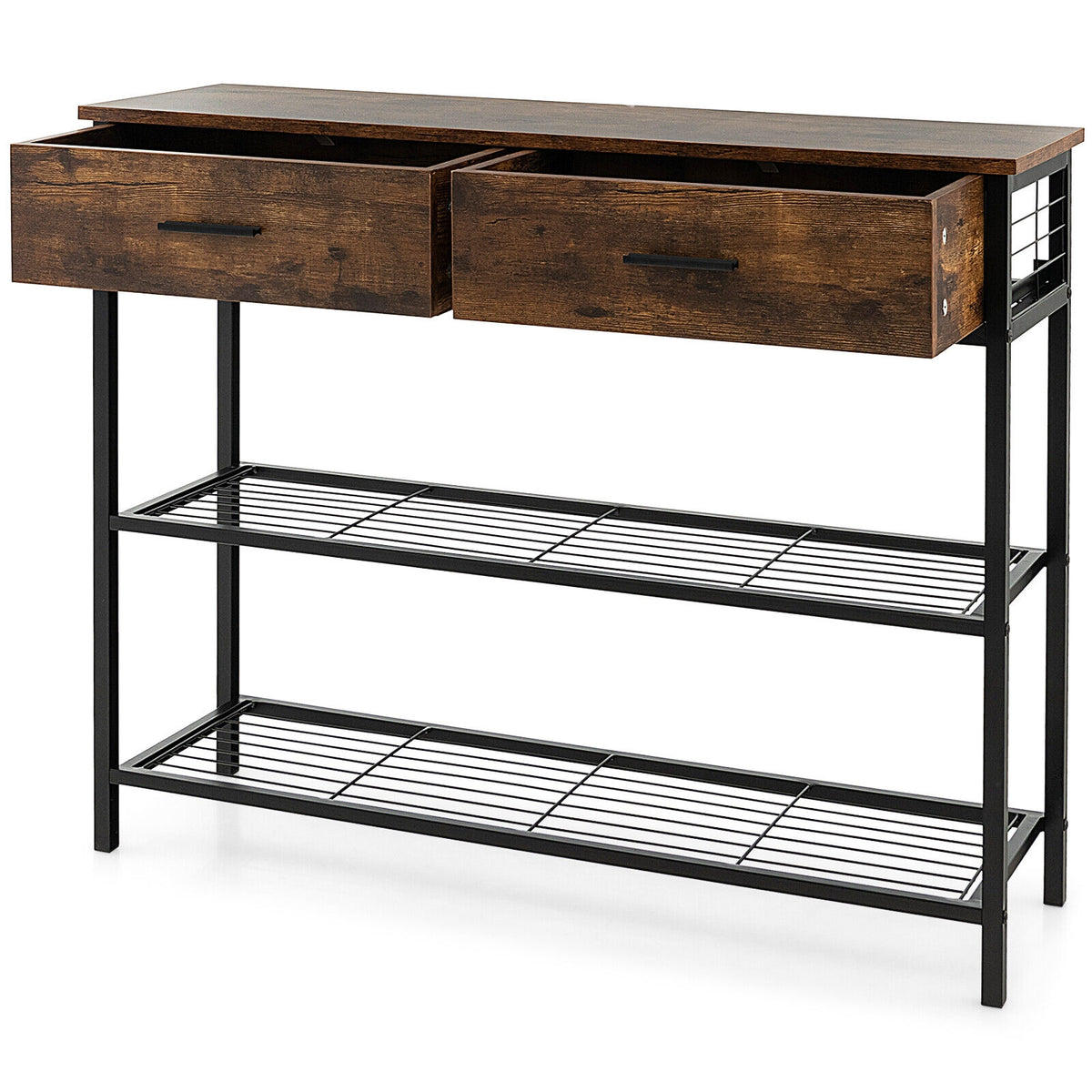 39.5 Inch Entryway Table, 2 Drawers, 2-Tier Shelves, Rustic Brown Console Tables at Gallery Canada