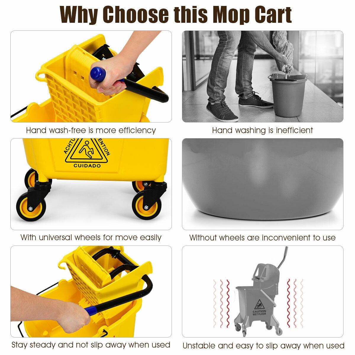 26 Quart Side Press Wringer Commercial Mop Bucket, Yellow Vacuums & Cleaners at Gallery Canada