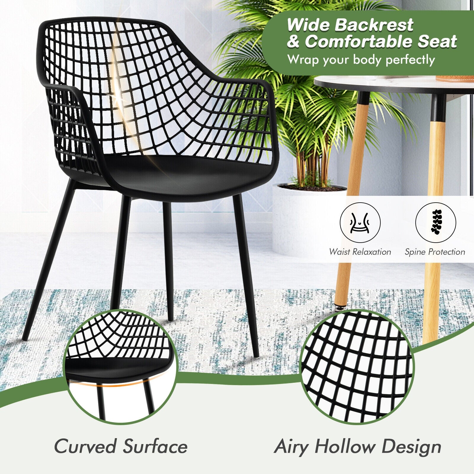 Set of 4 Heavy Duty Modern Dining Chairs, Airy Hollow Backrest, Black Dining Chairs at Gallery Canada