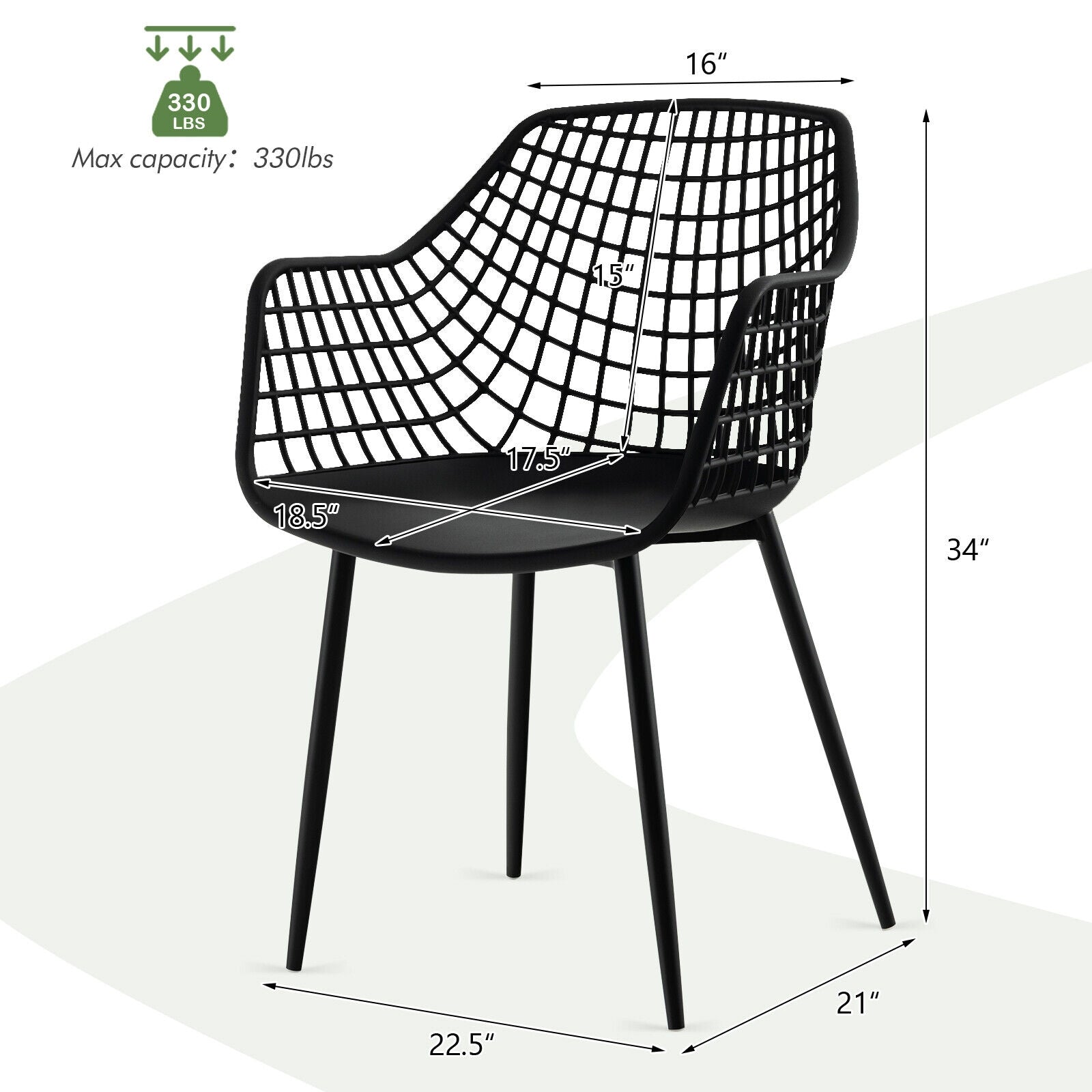 Set of 4 Heavy Duty Modern Dining Chairs, Airy Hollow Backrest, Black Dining Chairs at Gallery Canada