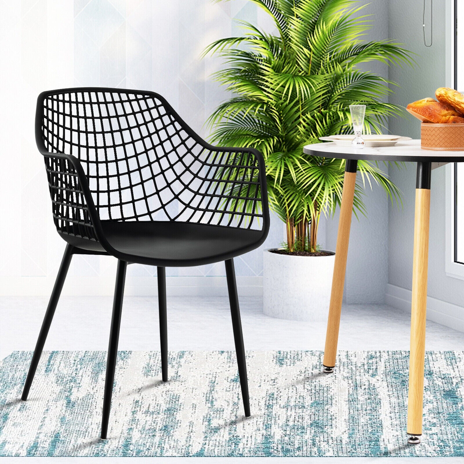 Set of 4 Heavy Duty Modern Dining Chairs, Airy Hollow Backrest, Black Dining Chairs at Gallery Canada