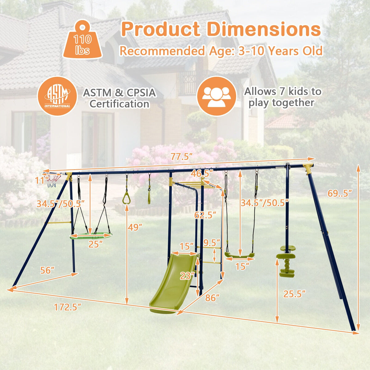 7-In-1 Stable A-Shaped Outdoor Swing Set, Blue Swing & Playsets at Gallery Canada