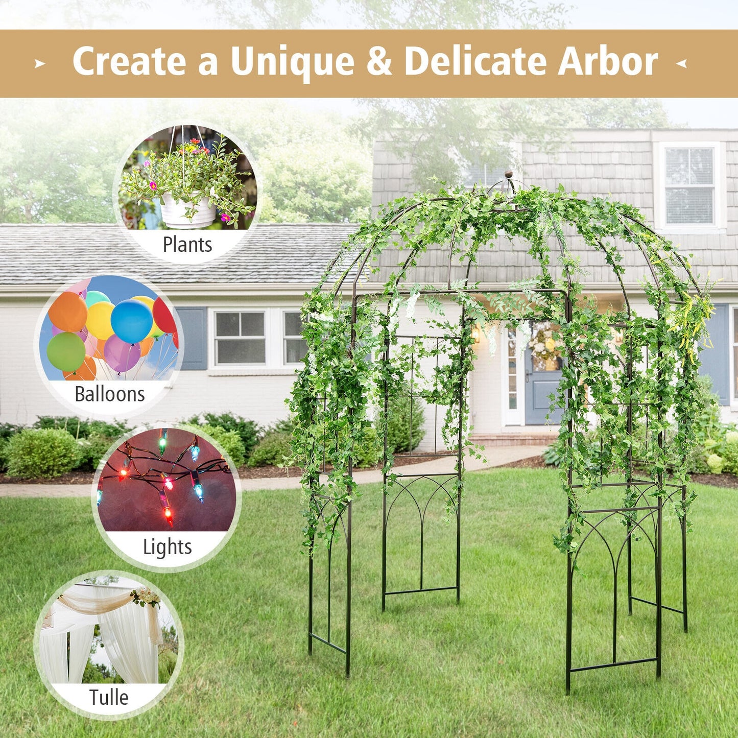 8.4 x 7 Feet Birdcage Garden Arbor, Copper Outdoor Decor at Gallery Canada
